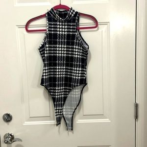 Shein plaid Mock neck bodysuit